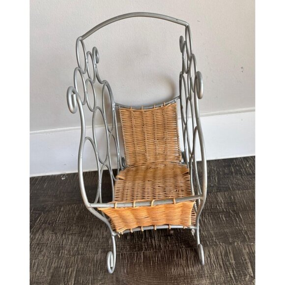 Vintage Wicker Wine Bottle Holder Rack Metal Stand Storage Decor - Picture 2 of 8